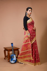 Sarita - Red Cotton Kalamkari Butti Saree