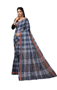 Sneha - Grey Black Cotton Checks Printed Saree