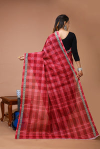 Sneha - Red Maroon Cotton Checks Printed Saree