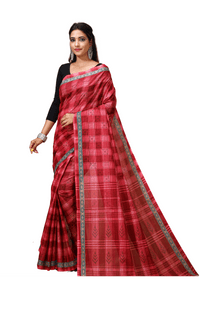 Sneha - Red Maroon Cotton Checks Printed Saree