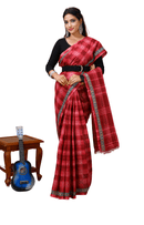 Sneha - Red Maroon Cotton Checks Printed Saree