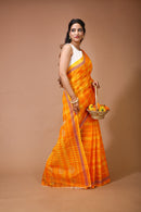 Sneha - Yellow Orange Cotton Checks Printed Saree