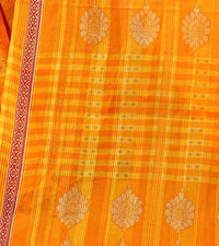 Sneha - Yellow Orange Cotton Checks Printed Saree