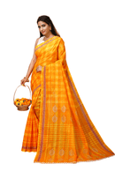 Sneha - Yellow Orange Cotton Checks Printed Saree