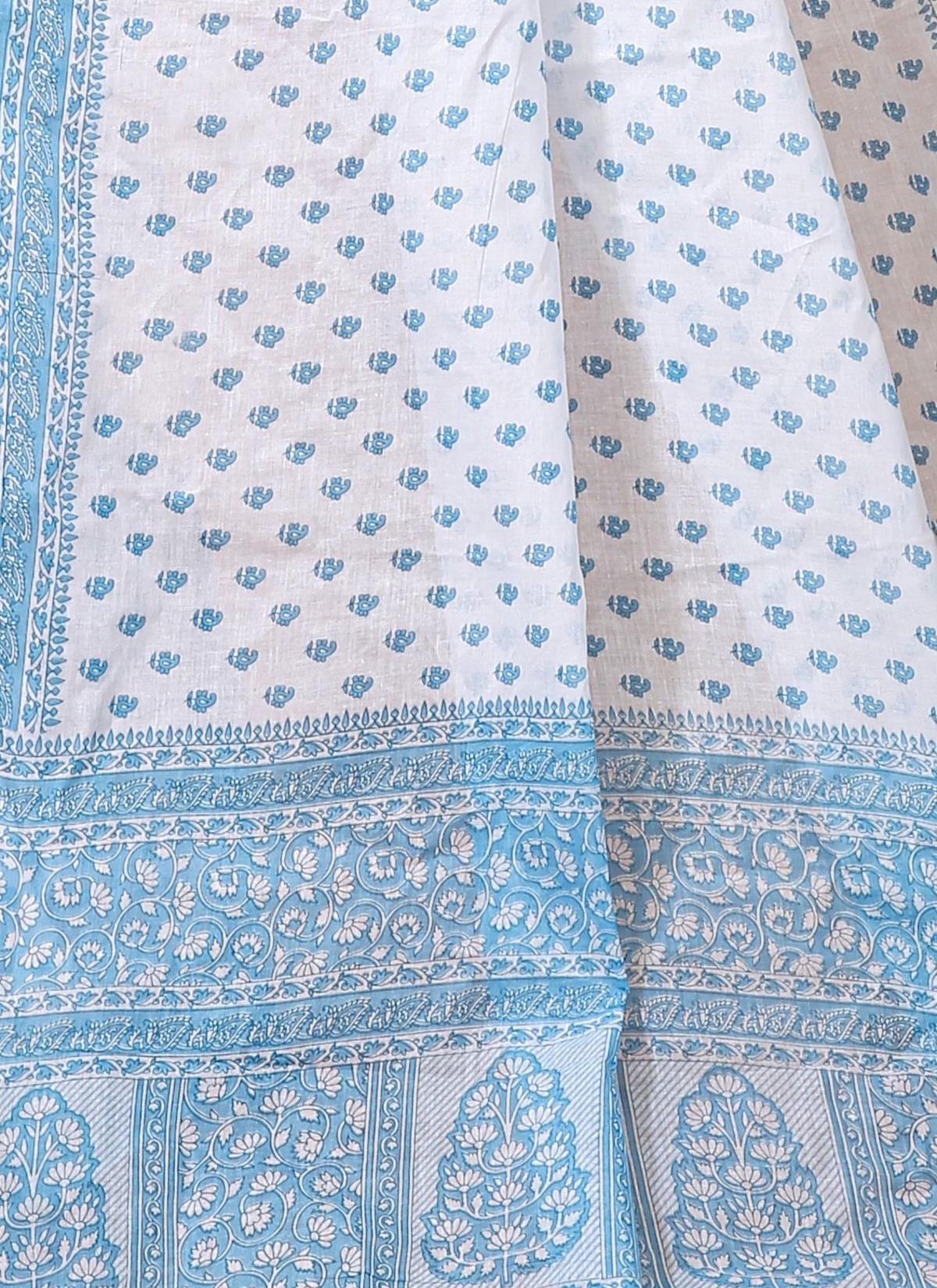 Malti - White Blue Cotton Butti Print Saree