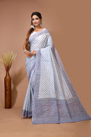 Malti - Grey Cotton Checks Printed Saree