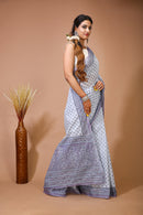 Malti - Grey Cotton Checks Printed Saree