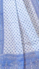 Palash - White Blue Cotton Butti Saree