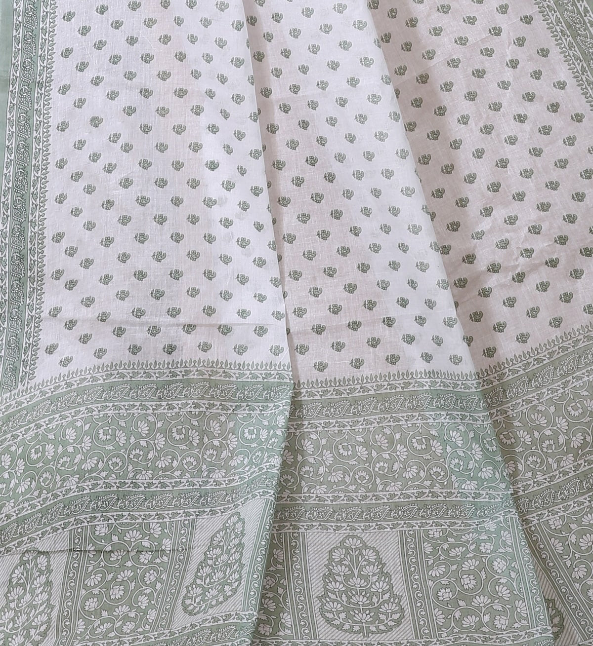 Palash - White Olive Cotton Butti Print Saree