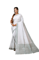 Palash - White Olive Cotton Butti Print Saree