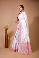 Palash - White Pink Cotton Butti Saree