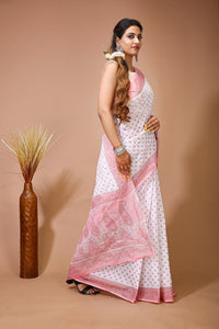 Palash - White Pink Cotton Butti Saree