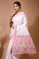 Palash - White Pink Cotton Butti Saree