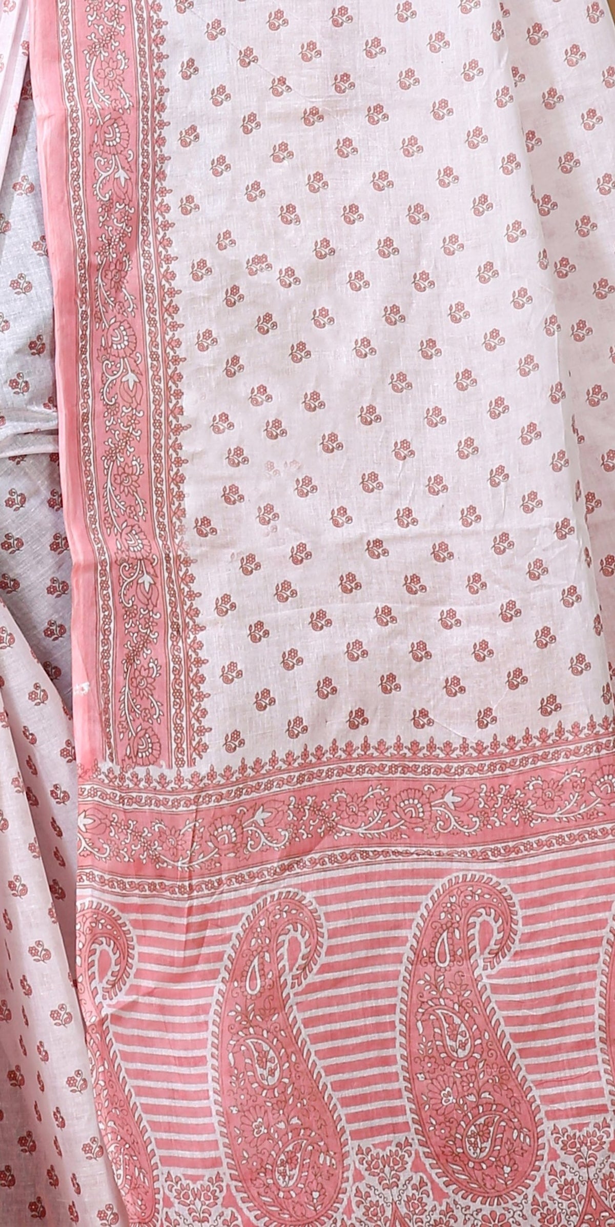 Palash - White Pink Cotton Butti Saree