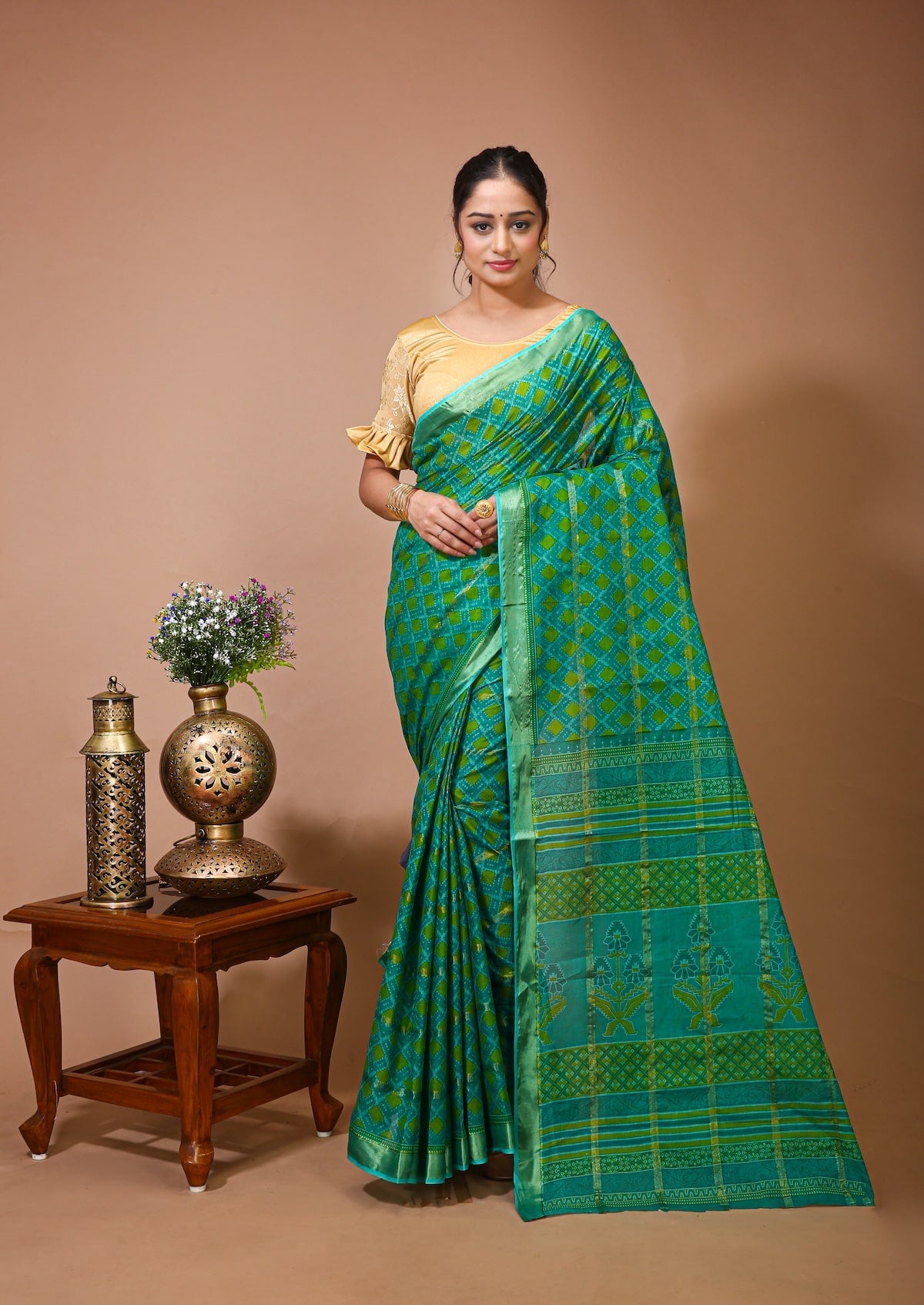 Utsav - Green Cotton Ikat Print Saree