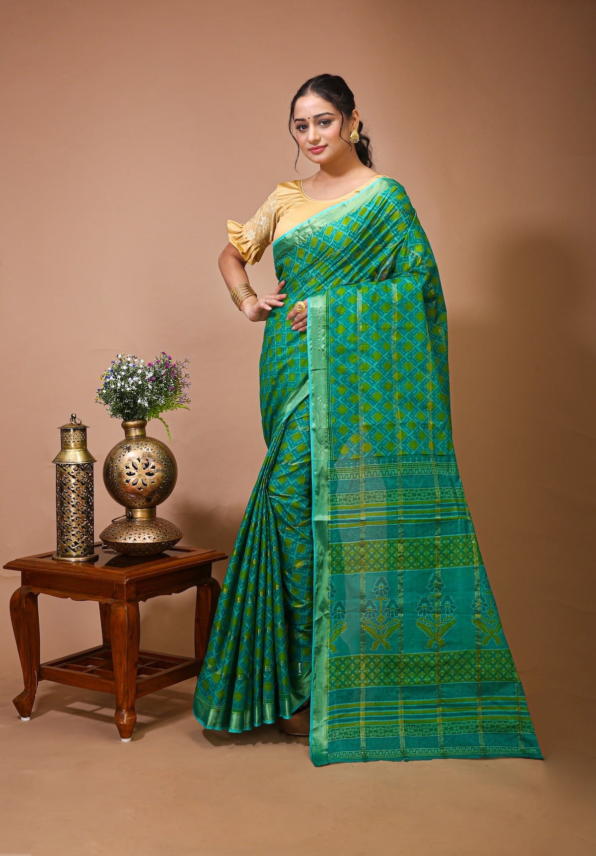 Utsav - Green Cotton Ikat Print Saree