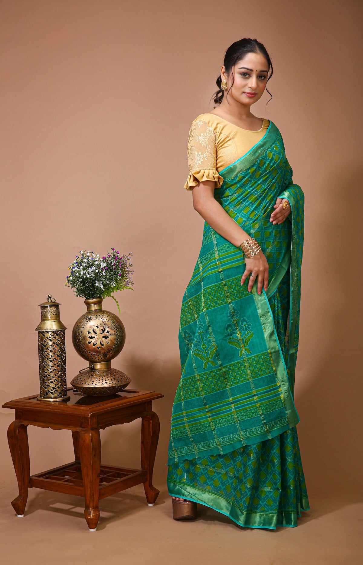 Utsav - Green Cotton Ikat Print Saree