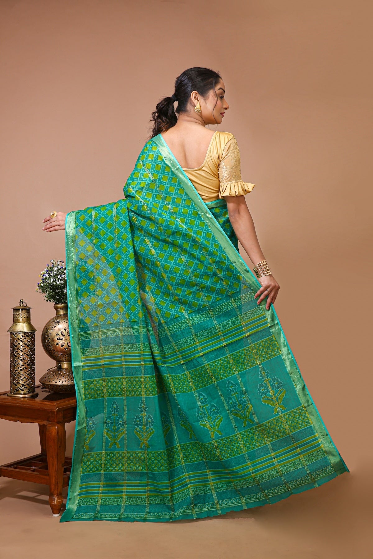 Utsav - Green Cotton Ikat Print Saree