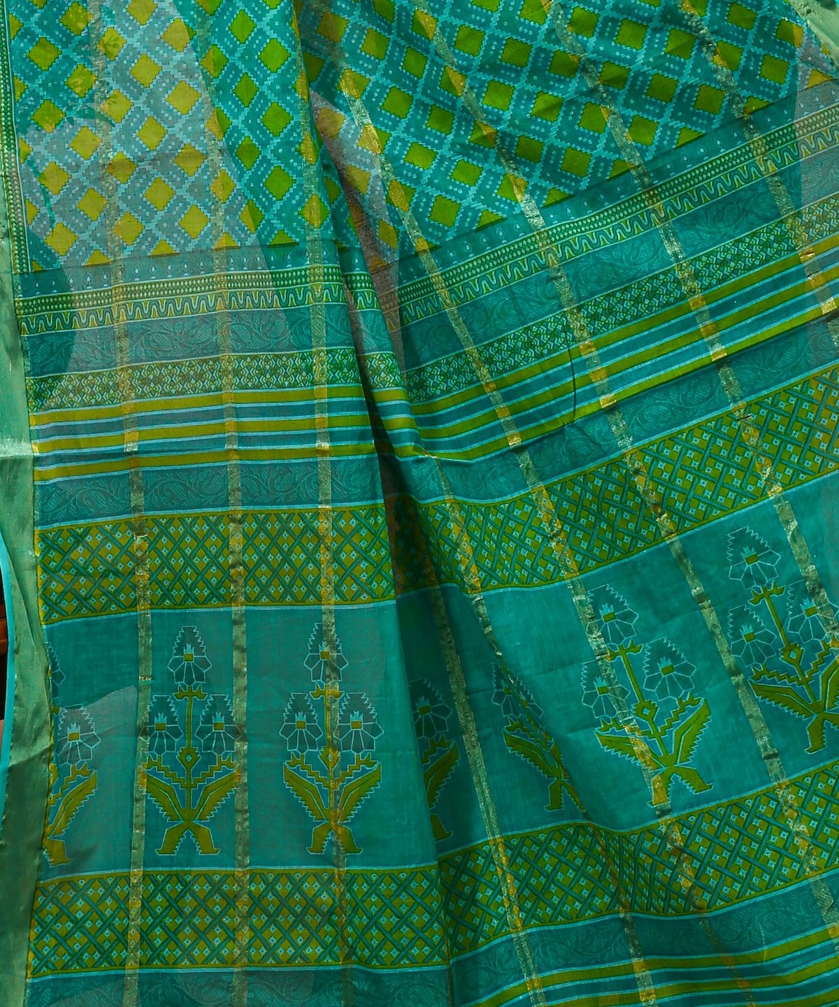 Utsav - Green Cotton Ikat Print Saree