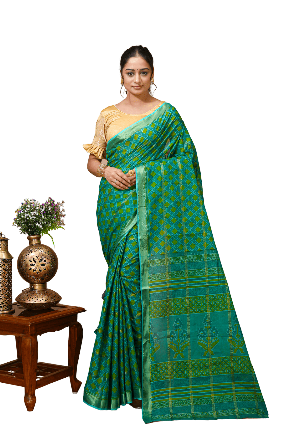 Utsav - Green Cotton Ikat Print Saree