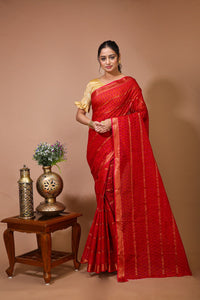 Utsav - Red Cotton Ikat Print Saree