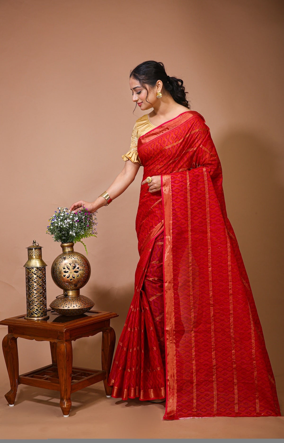 Utsav - Red Cotton Ikat Print Saree