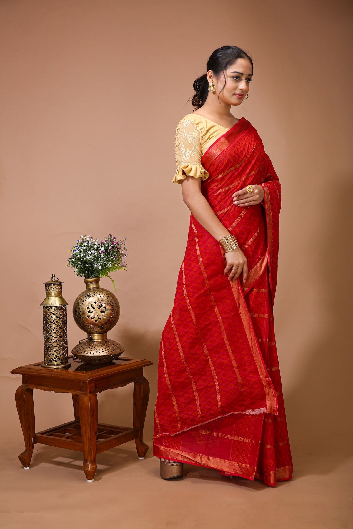 Utsav - Red Cotton Ikat Print Saree