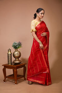 Utsav - Red Cotton Ikat Print Saree