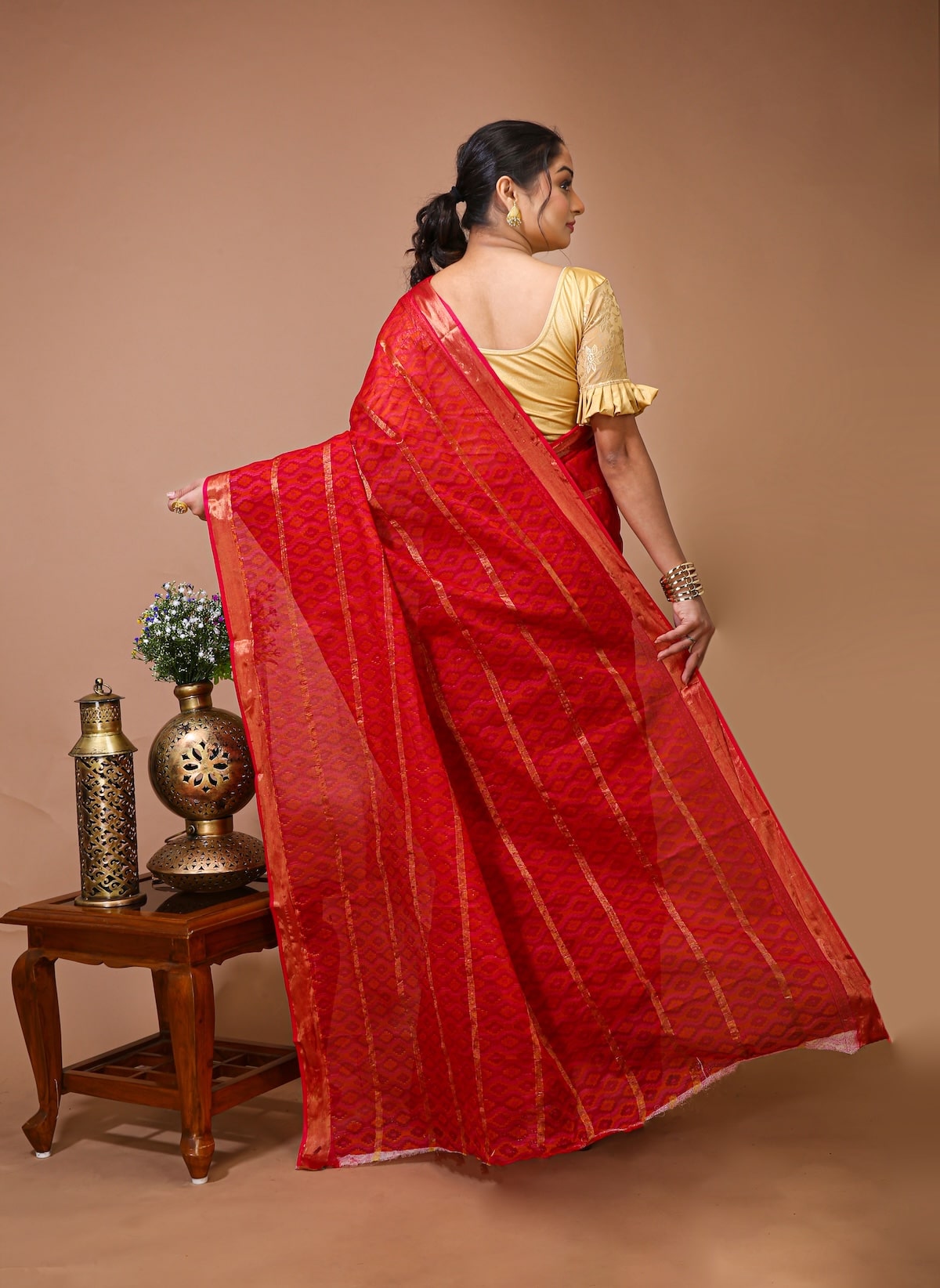 Utsav - Red Cotton Ikat Print Saree